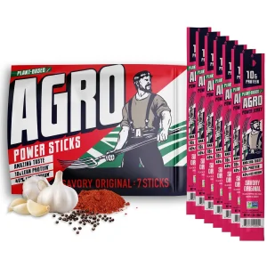 AGRO Savory Original Vegan Jerky Sticks 7-Pack — 10g Plant Protein Each, Slow-Roasted Umami Flavor
