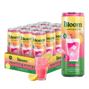 Bloom Nutrition Zero Sugar Energy Drink Summer Splash 12oz 12pk — 180mg natural caffeine, 10 cal