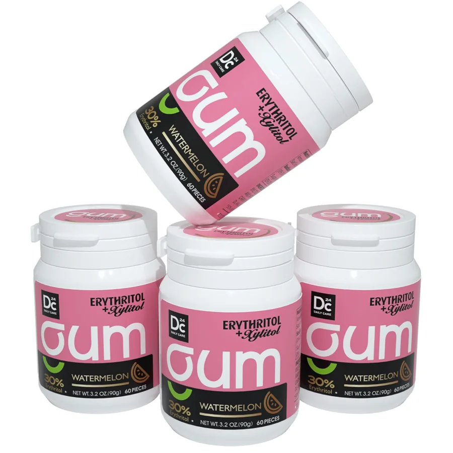 DC24 DAILY CARE Watermelon Xylitol Chewing Gum — 4-Pack (240 pcs), Sugar-Free & Aspartame-Free