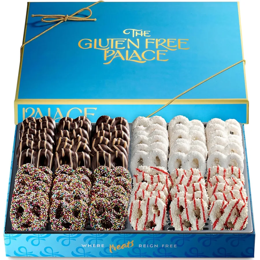 GLUTEN FREE PALACE Assorted Chocolate Covered Pretzels Gift Box (4 Flavors) — Gluten-Free, Gift-Ready