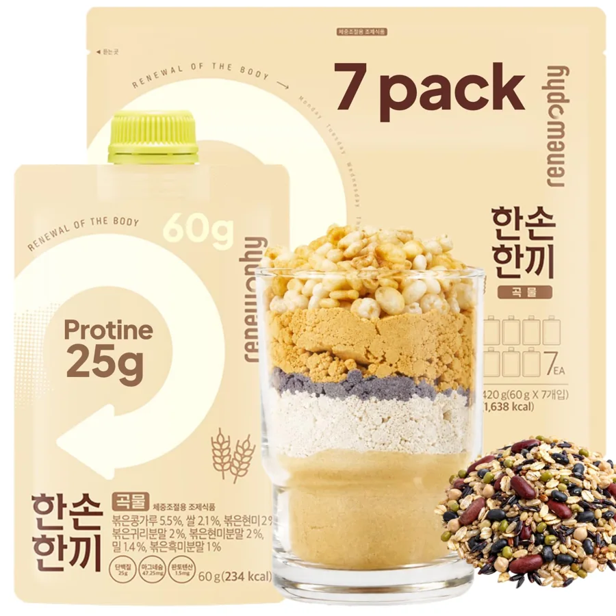 K FOOD KOREAN FOOD RENEWPHY Grabmeal Grain Protein Shake 7-Pack, 25g Plant Protein, Ready-to-Mix Pouches