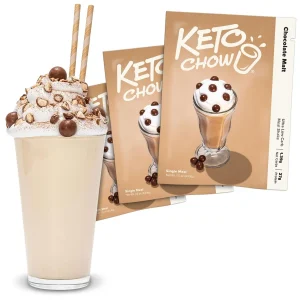 Keto Chow Chocolate Malt Meal Replacement Shake Powder — 3 Meals, Low-Carb Protein & Electrolytes