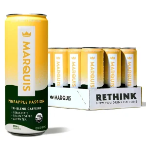 MARQUIS ORGANIC ENERGY Pineapple Passion Sugar-Free Energy Drink 12 Pack — 100 mg Caffeine, Zero Calories