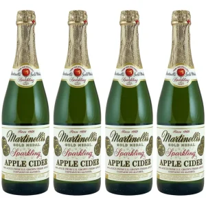 Martinelli's Sparkling Apple Cider 4-Pack 25.4 fl oz Glass Bottles — 100% Juice, Non-Alcoholic