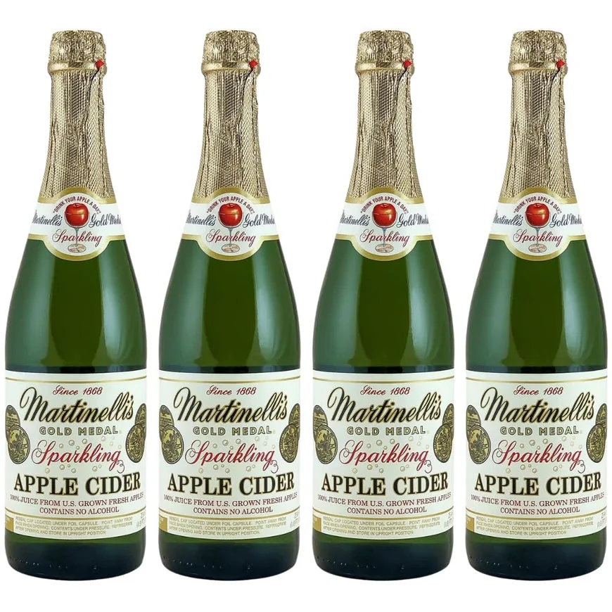 Martinelli's Sparkling Apple Cider 4-Pack 25.4 fl oz Glass Bottles — 100% Juice, Non-Alcoholic
