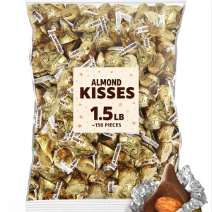 Munchique Milk Chocolate Almond Kisses Candy — 1.5 lb Bulk Bag, ~150 Individually Wrapped Pieces, Crunchy Almond