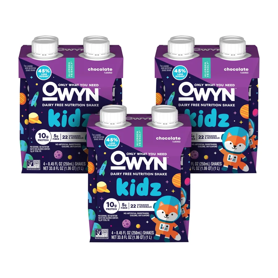 OWYN Only What You Need Kidz Chocolate Protein Shake 12 ct — 10g Plant Protein, Dairy-Free, Allergen-Free