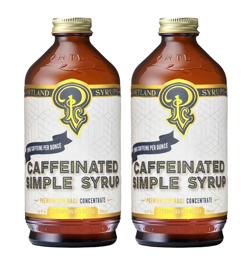 P Portland Syrups Caffeinated Simple Syrup 12 oz (Pack of 2) — 75 mg Caffeine, Fair-Trade Organic Cane Sugar
