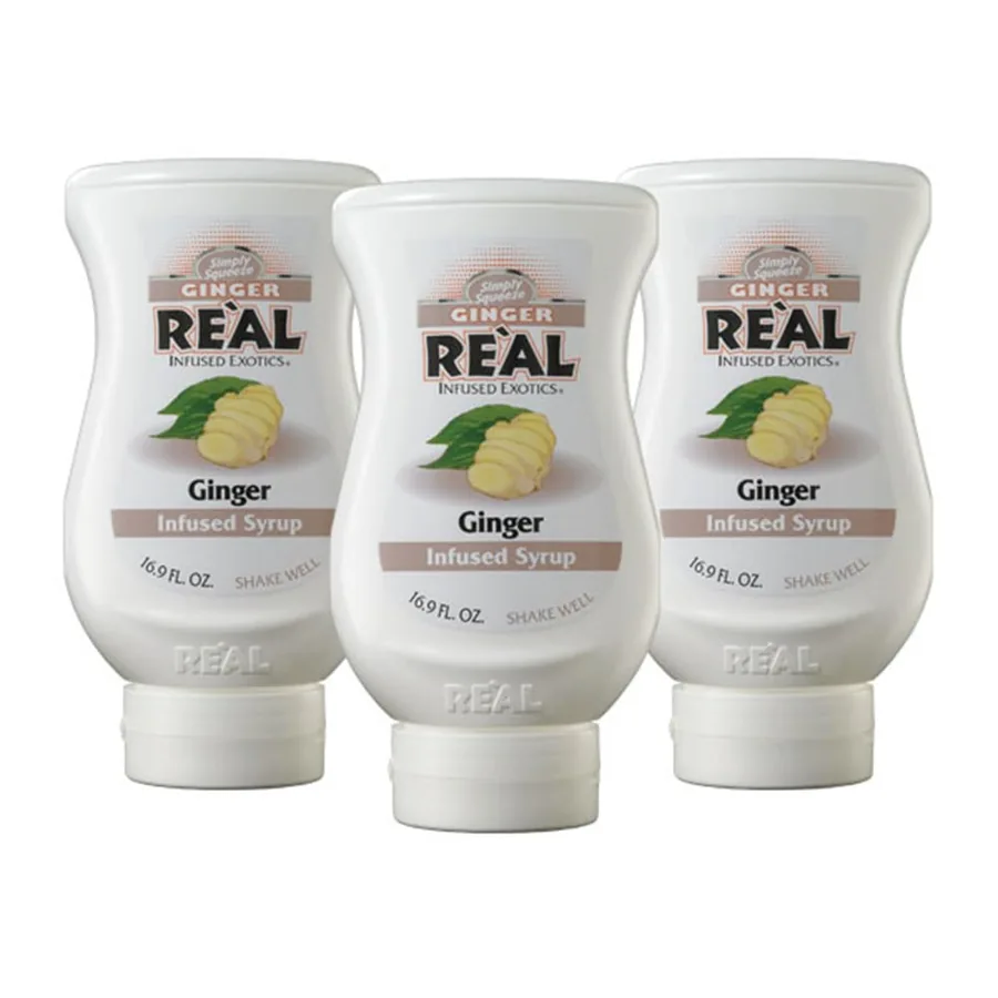 Reàl Infused Exotics Ginger Syrup — 3-Pack 16.9 fl oz Squeezable Bottles, Concentrated & Drip-Resistant