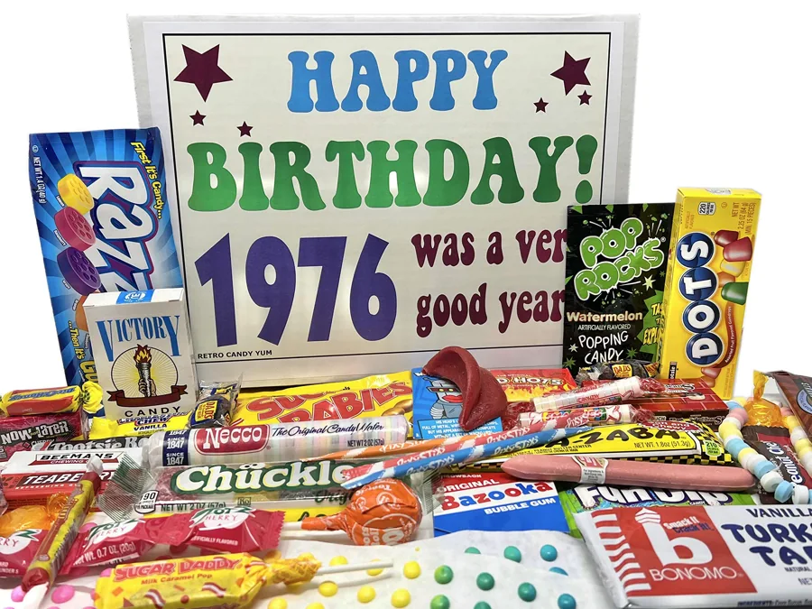 RETRO CANDY YUM 1976 50th Birthday Nostalgic Candy Gift Box, 40 Retro Assorted Pieces, Shrink-Wrapped
