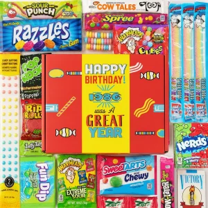 RETRO CANDY YUM 1986 Birthday Gift Box — 18-Piece Retro Candy Assortment, Ready-to-Gift 40th Birthday Keepsake