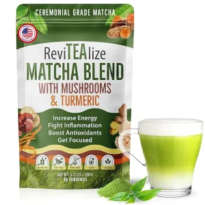 Revitealize Mushroom Matcha Powder — Ceremonial-Grade Matcha, 30 Servings, 7-Mushroom Blend & MCT for Sustained Energy
