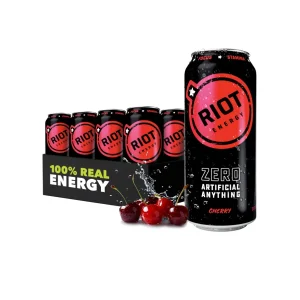 RIOT Energy Cherry 16 fl oz 12‑Pack — 160mg Natural Caffeine, 100mg L‑Theanine, Zero Added Sugar