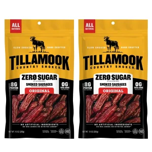 TILLAMOOK COUNTRY SMOKER Zero Sugar Original Smoked Sausages, Pack of 2 — Keto Friendly, Hardwood Smoked, 10 oz each