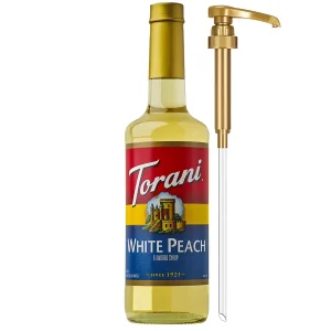 Torani White Peach Syrup for Drinks, 25.4 fl oz Glass Bottle with Pump — Clear fruity flavor for coffees & cocktails