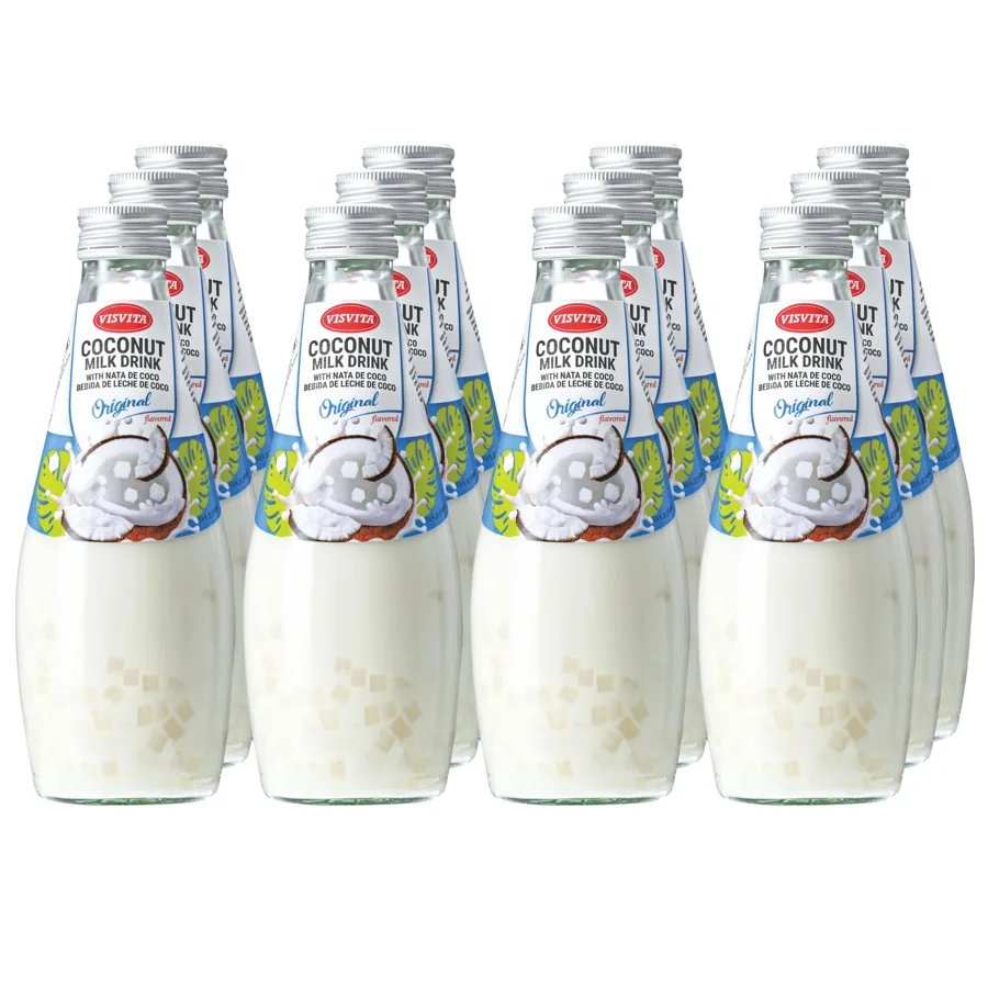 Visvita Coconut Milk Drink with Nata de Coco, 9.8 oz (12 Pack) — Plant-Based, High-Fiber Refreshment