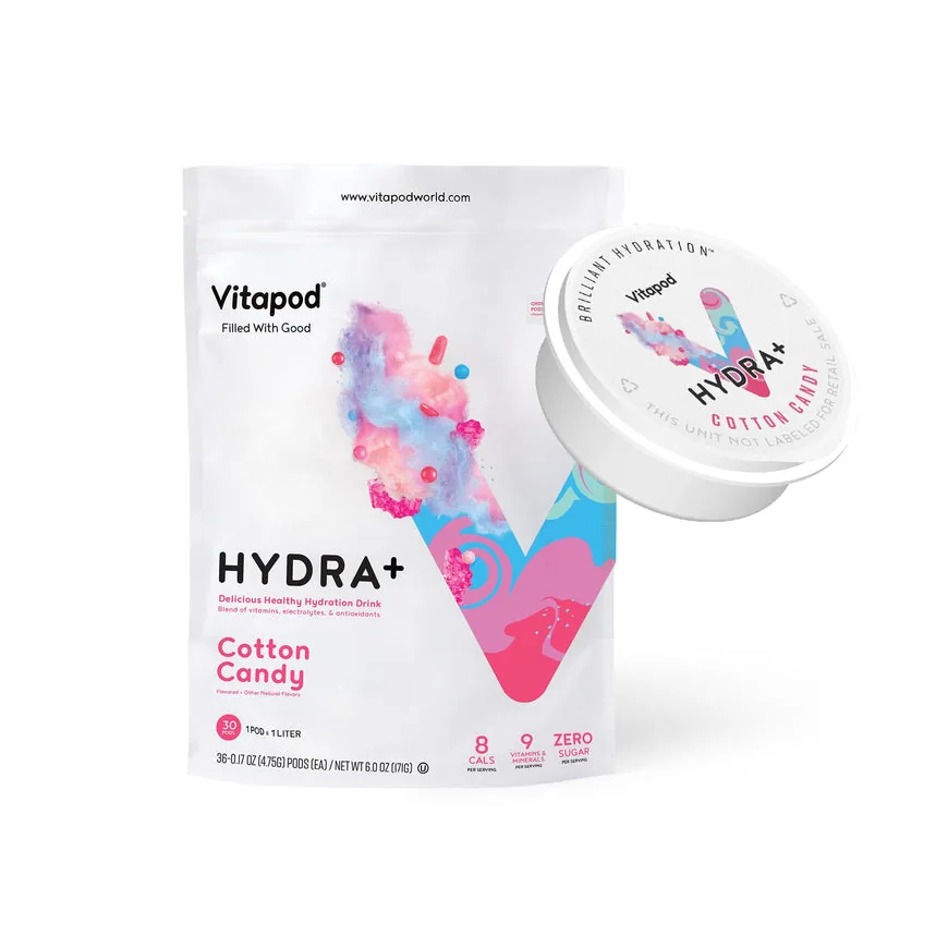 Vitapod Hydra+ Cotton Candy Water Enhancer Pods - 30 Pack, Sugar-Free Electrolytes & Vitamins