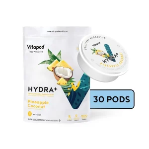 Vitapod Hydra+ Electrolyte Powder Packets — Pineapple Coconut 30‑Pack, Sugar‑Free Single‑Serve with Vitamins A, C, D, E